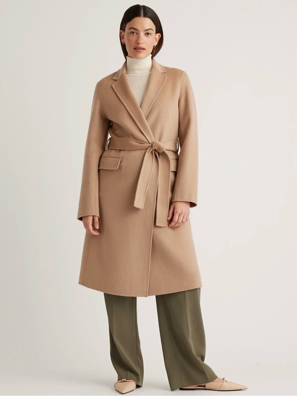Quince 100% Mongolian Cashmere Double-Faced Wrap Coat Camel